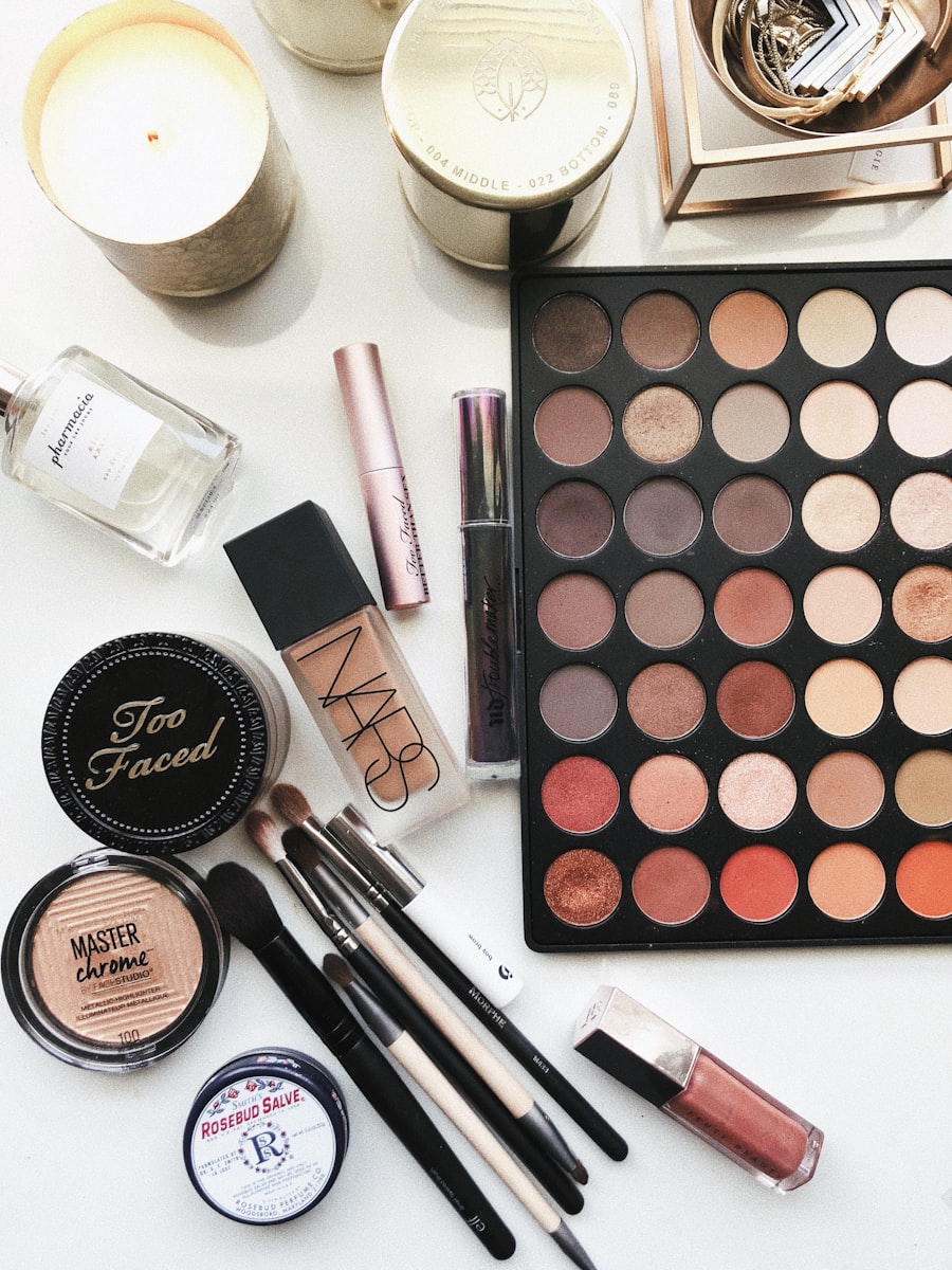 Open eyeshadow palette with warm shades